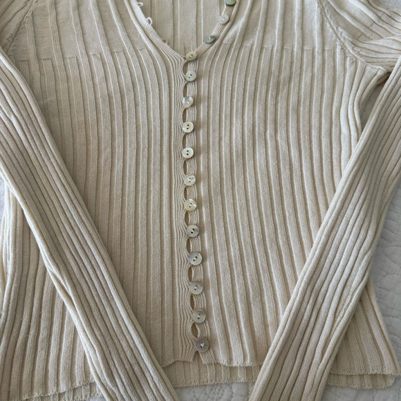 Mango Cream Ribbed Button-Front Cardigan - Picture 8 of 8